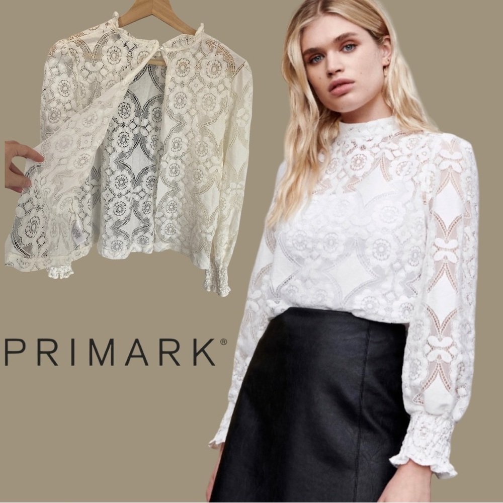 🌷Primark Open-Back Lace Ruffle Neck Top Size 12 3/$30